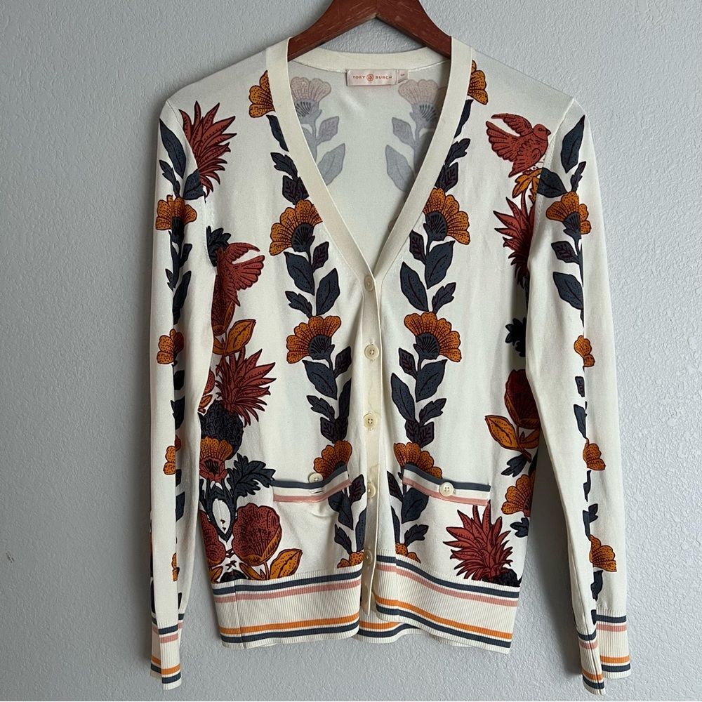 Tory Burch Sweater Printed Madeline Cardigan Sweater Wonderland Vine Size Small